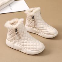 Winter women's cotton shoes casual boots women's fleece thickened non-slip leather surface warm zipper plush thick-soled women's snow boots 36 balta