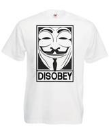Adults Disobey Anonymous Vendetta Hacker Guy Fawkes Unisex White 100% Cotton T-shirt Mens Tees Top S