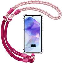 Case for Samsung Galaxy A55 5G, Shockproof Scratch-Resistant Silicone with Fuchsia Shoulder Strap rožinė