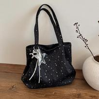 Large-capacity Star-pattern Wrinkled Underarm Tote Bag, Shoulder Bag, Handbag mėlyna