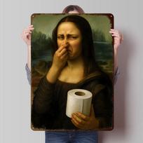 Mona Lisa Holding Toilet Paper Tinplate Posters Customizable Wall Art Retro Vintage Metal Signs for Home Room Setup Decorations 20X30CM