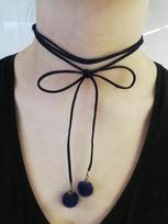 Choker granatowy kokardka sznurek sznurówki pompon
