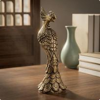 Brass Peacock Figurine Distressed Finish Carved Feathers for Collectors
