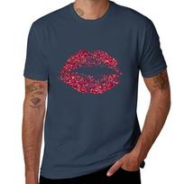 Stylish Red Glitter Lips TShirt Lightweight Sport Basic TShirt S