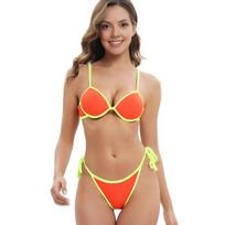 Bikinis moterims Dviejų dalių maudymosi kostiumas Kontrastingos spalvos Seksualus viršutinė dalis ir kelnaitės V formos iškirptė Žemas juosmuo Maudymosi kostiumas Reguliuojamos petnešėlės Bikini rinkinys S oranžinė