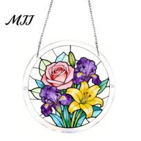 Decorative Hanging Suncatcher 7.48 Inch Circular DIY Puzzle Suncatcher, Acrylic Stained Glass Style Window Ornament, Transparent Decor Waterproof F