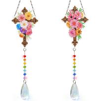 2Pcs DIY Acrylic Diamond Painting Hanging Ornament with Crystal Pendant Diamond Art Hanging Pendant for Adults Home Garden Decor