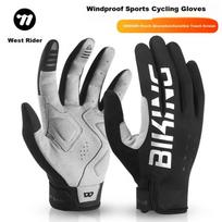 (WestBiking) Autumn And Winter Windproof Long Finger Gloves, Bicycle Anti-Slip Shock-Absorbing Outdoor Mountain And Road Bike Cycling Equipment M