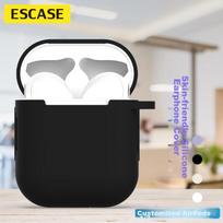 AirPods Case, Apple Wireless Bluetooth Earphone Case, Silicone Ultra-Thin Frosted Anti-Slip Shockproof Cover with Hook Storage Box, Black
