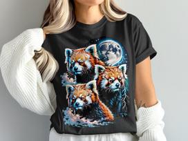 Mystical Red Panda Moon T-Shirt, Celestial Lightning Animal Art, Wildlife Lovers Gift, Nature Inspired Tee, Unique Graphic Apparel, Cute M