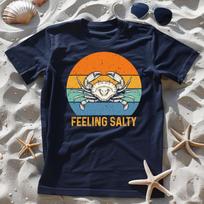 Feeling Salty T-Shirt - Funny Crab With Retro Sunset, Beach Shirt - Unisex XL