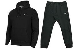 Nike Logo Embroidery Drawstring Sweatshirt Training Fleece Lined Straight Fit Pants Casual Sportswear Men's Black 916271-010+716831-010 M