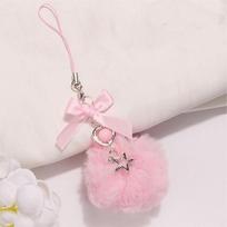 Fashion Pompom Keychain Creative Bow Keyring For Women Girls Handbag Ornaments Car Key Holder Accessories Mobile Phone Chain rožinė