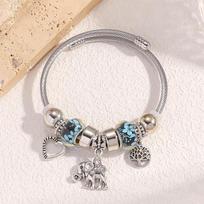 Antikvarinė dramblio širdies formos pakabuko apyrankė moterims, reguliuojama, su stikliniais karoliukais, apyrankė-bangle, pasidaryk pats papuošalai, dovanos 1pc