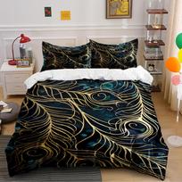 Golden Feather Pattern Bedding Set Bedding set (1 duvet cover, 2 pillowcases, duvet not included) 135x200cm
