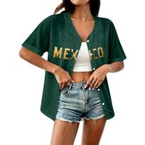 Women's Fashion Print Baseball Top Football Casual Tee L armijos žalia spalva