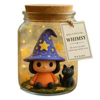Adopt A Witch Hat Jar-Meet & Her, Halloween Witch In A Jar Adopt A Witch,Cute Cats Decorative Jars Halloween Decor, DIY Gift One Size