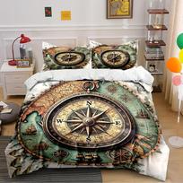 Vintage Compass and Map Bedding Set Bedding set (1 duvet cover, 2 pillowcases, duvet not included) 135x200cm