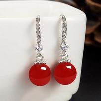 Natural Green Jade & Red Ruby Hypoallergenic Drop Earrings Aros De Plata De Ley 925 Mujer Real Silver 925 Jewelry Gemstone raudona
