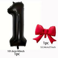 40inch Black Digital Balloon Set with Red Bow Aluminum Foil Balloons for Birthday Party and Anniversary Decoration Other