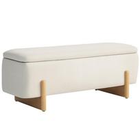 Storage Ottoman, Bench with Foam Padding, Imitation Linen, 111 x 44 x 44.5 cm, Cream White 111 x 44 x 44.5 cm