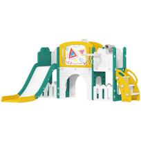 7-in-1 Slide Set for Toddlers, Basketball Hoop, Frog Design, Climbing Frame, Swing Seat, for Indoor and Outdoor, Yellow+Green 176 x 150 x 94 cm geltona