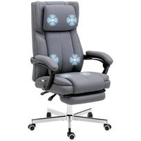 Office Chair with Massage Function, Reclining Backrest, Extendable Footrest, Linen Look, Grey, 65 x 61 x 118 cm 65 x 61 x 118 cm pilka