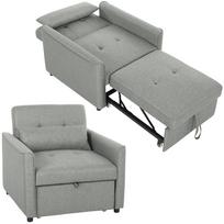 3-in-1 miegamoji kėdė, ištraukiama sofa-lova su reguliuojama nugarėle, pilka 187 x 68 x 45.5 cm pilka