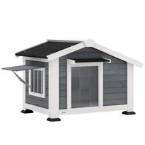 Dog House Weatherproof Wooden Dog House with Removable Floor Asphalt Roof Opening Window 98x76x69.5 cm Grey 98 x 76 x 69.5 cm pilka