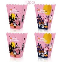 12pcs Pink Halloween Party Decoration Popcorn Chips Box, Halloween Disposable Snack Box, Halloween Party Tableware Pack of 12