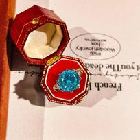 Fashion Light Luxury Octagonal Rose Cut Ring Fashion Inlaid High Carbon Diamond Two-Color Gold Paraiba Blue Diamond Ring Women adjustable opening