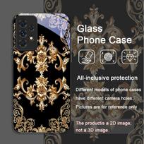 Auksinis vintažinis reljefinis grūdintas stiklas telefono dėklas, skirtas Samsung Galaxy A06 A17 A55 A54 A53 A52 A36 A14 A31 5G, su gėlių rašto dangteliu Galaxy A14 4G