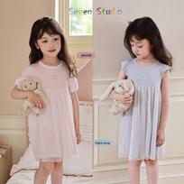 SEVEN BOBI Girls' Sweet Mesh Summer Sleep Dress 110 cm šviesiai pilka spalva