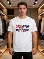 Croatia Football Fan Exclusive Flag Plaid Element Print Short Sleeve T-Shirt, Men's Casual Loose Fit Crew Neck Top S įvairiaspalvis