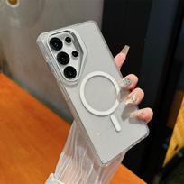 Metalinis objektyvo laikiklis Magnetinis telefono dėklas Samsung Galaxy S2 S24 Ultra S23 FE Plus S22 skaidrus Bling Blizgučiai Dangtelis Galaxy S25Ultra