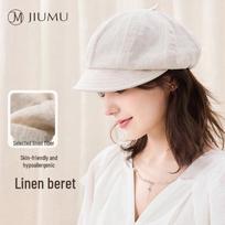 JIUMU Women's Linen Summer Beret Newsboy Cap One Size