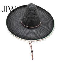Outdoor Travel Hat Mexican Sombrero with Colorful Poms, Hawaiian Style Woven Straw Sun Hat, Wide Brim Lightweight Party Costume for Summer juoda