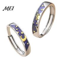 Starry Sky Ring Set Finger Ring, Adjustable Fit Couple Rings, Zinc Alloy Band Matching Bands with Sun Moon Design for Anniversary Daily Wear Romantic sidabras
