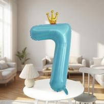 Shicai Crown Blue Digital Balloon, Children's First Birthday Scene Decoration, Boys And Girls Birthday Gift, Photo Props, 7