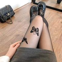 Women Ultra-Thin Tights Sexy Vintage Y2K Fake Tattoo Butterfly Black Transparent Silk Pantyhose Girls Lolita Summer Stockings One Size