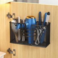 Wall Mounted Hair Dryer Storage Rack Iron Plastic Wrap Holder Hair Dryer Storage Holders  for Home Black Style A
