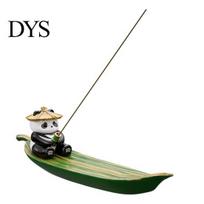 Incense Ash Catcher Fishing Panda Stick Holder, Leaf Boat Burner, Sticks Holder Tray for Yoga Meditation Spa Room Decoration Hand Painted Panda