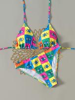 Women's Printed Tie Triangle Sexy Split Bikini Swimsuit XS žalia