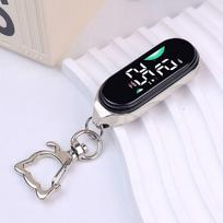 Pocket Watch Digital Display LED Watch Keychain Electronic Hanging Watch  Examination cat buckle silver
