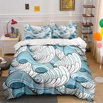 Blue and White Wave Pattern Bedding Set Bedding set (1 duvet cover, 2 pillowcases, duvet not included) 135x200cm