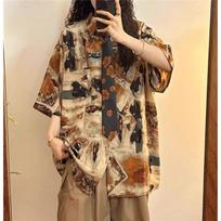 Printed women's shirt-fashionable button design-loose casual shirt L