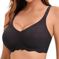 Plus Size Women Seamless Wireless No Underwire Push Up Jacquard Bra S juoda