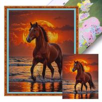 Horse Full 11CT DIY Stamped Printed Cross-Stitch Kits for Adults Home Decor Embroidery Needlepoint Starter Kits 40x50cm
