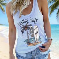 Women's Ocean Beach Tank Top  Feeling Salty  Vintage Surfing Skeleton Graphic Summer Vibes Sleeveless Tanks Top For Female S