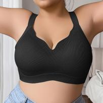 Plus Size Women Wireless Push Up Gather Lace Anti Sagging Bra 1XL juoda